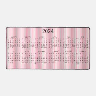 2024 Kalender Rosa Rose Streifen Schreibtischunterlage