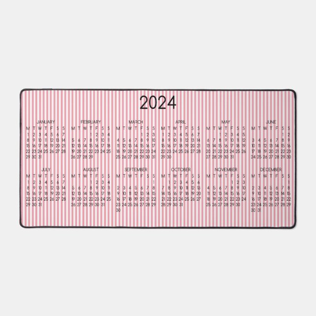 2024 Kalender Rosa Rose Streifen Schreibtischunterlage (Vorderseite)