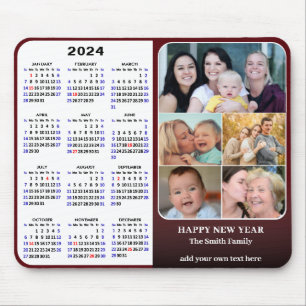 2024 Kalender Rote Familie Foto Collage US Urlaub Mousepad