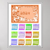 2024 Kalender Schriftart mit Fabric Nähen druckbar