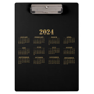 2024 Kalender Schwarz/Gold Klemmbrett