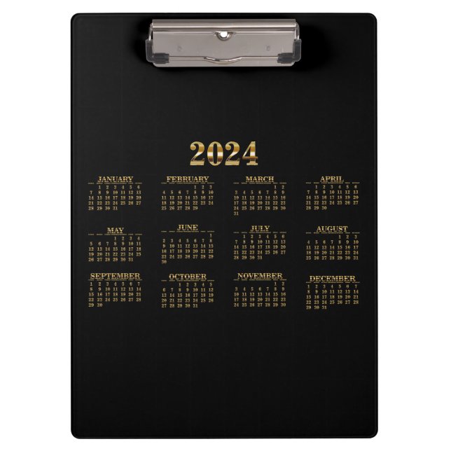 2024 Kalender Schwarz/Gold Klemmbrett (Vorderseite)