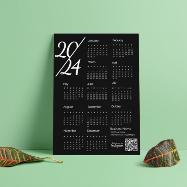2024 Kalender Schwarz-Weiß-Text folgen Magneteinladung (2024 Calendar Black And White Instagram Follow Us Magnetic Invitation)