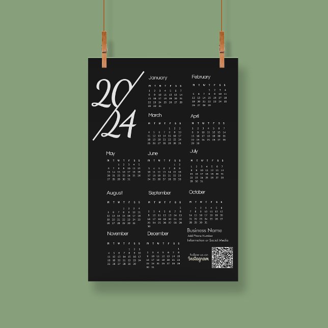 2024 Kalender Schwarz-Weiß-Text folgen Programm (2024 Calendar Black And White Instagram Follow Us Program)