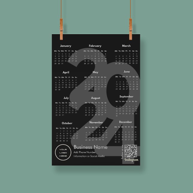 2024 Kalender Schwarz-Weiß-Text folgen Programm (2024 Calendar Black And White Instagram Follow Us Magnetic Invitation)