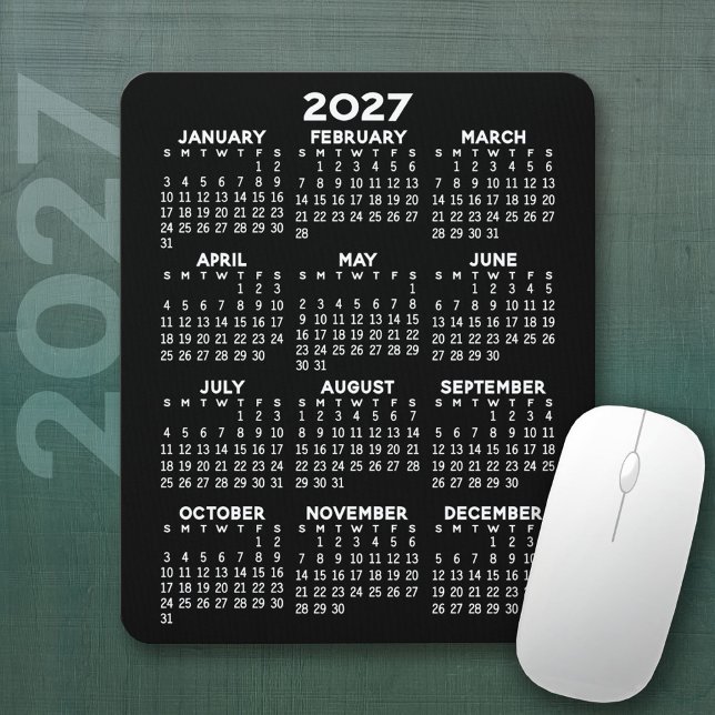 2024 Kalender - schwarzer Hintergrund - Vertikal  Mousepad (2027 Calendar Mousepad)