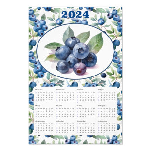 2024 Kalender Vintage Blaubeeren Wasserfarbe Fotodruck