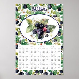 2024 Kalender Vintage Brombeeren Aquarell Poster