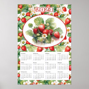 2024 Kalender Vintage Erdbeeren Wasserfarben Poster