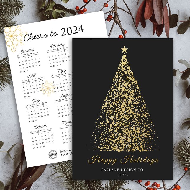 2024 Kalender Weihnachten Tree Business-Logo-Weihn Einladung (2024 Calendar Xmas Tree Business Logo Holiday Card)
