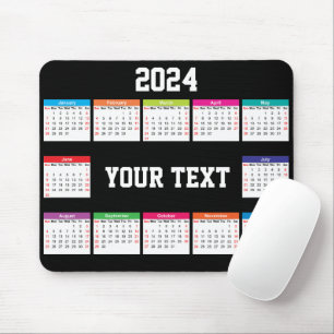 2024 Kalender weiß schwarz Farbe anpassbar Mousepad