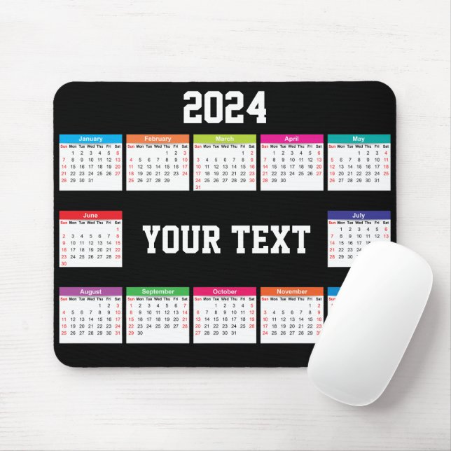 2024 Kalender weiß schwarz Farbe anpassbar Mousepad (Mit Mouse)