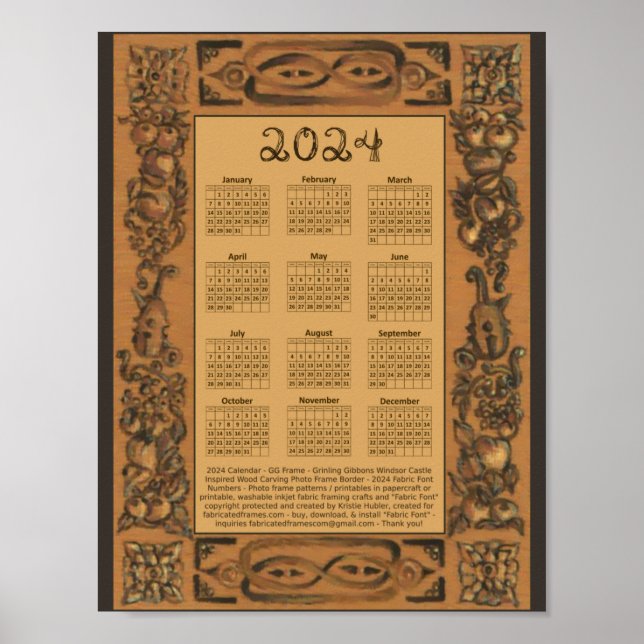 2024 Kalender Windsor Burg Holz Inspiriert Rahmen Poster (Vorne)