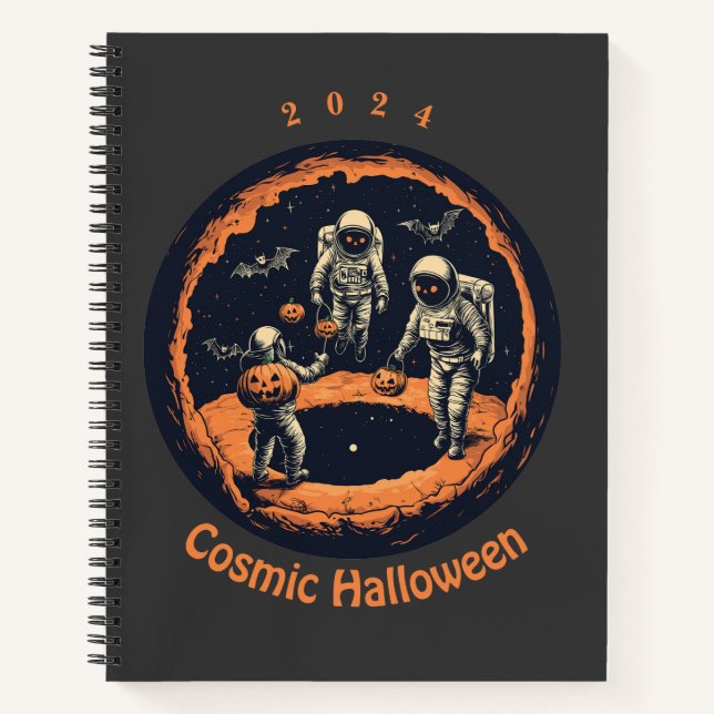 2024 Kosmischer Halloween-Astronautenspirale Notizbuch (Vorderseite)