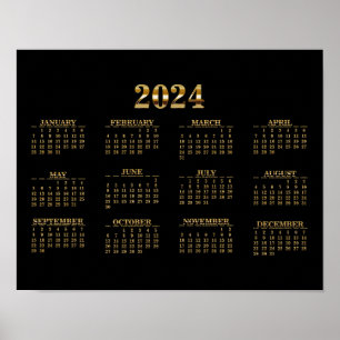 2024 Mauerkalender Schwarz/Gold Poster
