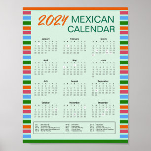2024 Mexican Calendar with Holidays   PDF herunter Poster