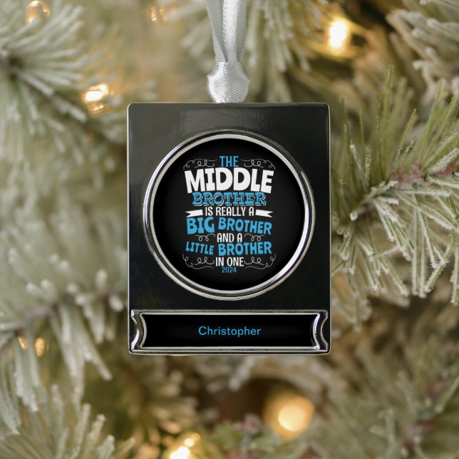 2024 Mittlerer Bruder - neuer großer Bruder Banner-Ornament Silber (Baum)