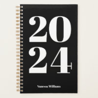 2024 Moderner Fett-Typografie-Planer für Schwarz/W