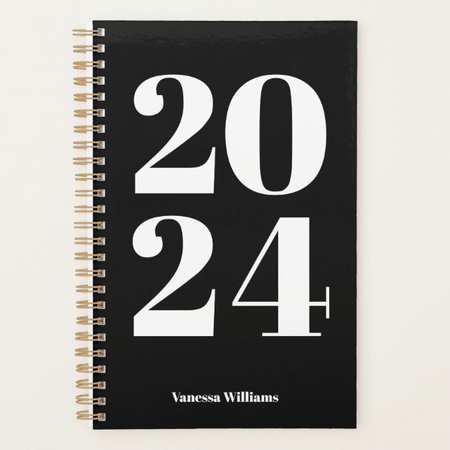 2024 Moderner Fett-Typografie-Planer für Schwarz/W Planer (Vorderseite)
