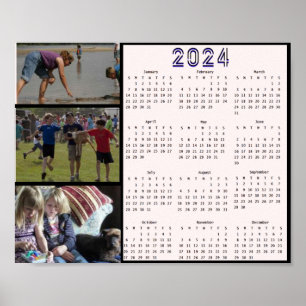  2024 Moderner minimaler Familien-3-Foto-Kalender Poster