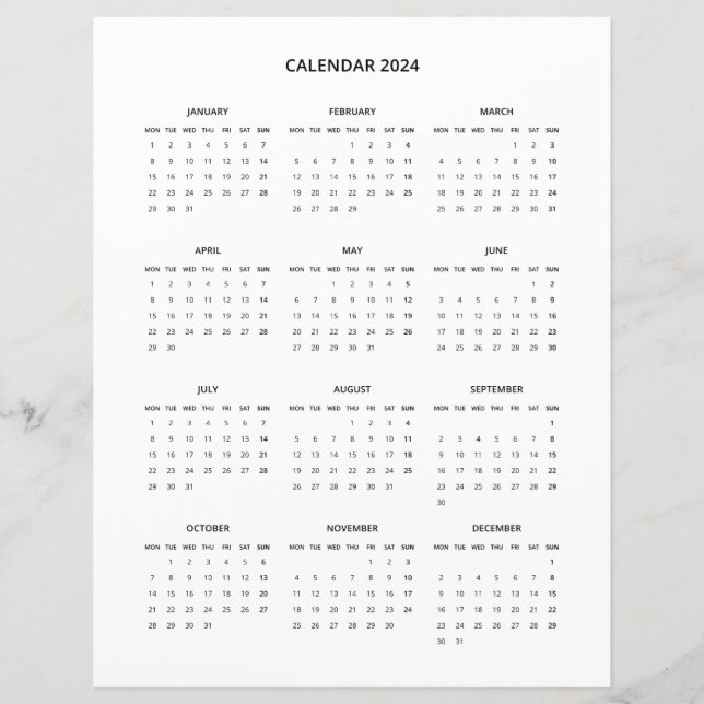 2024 Moderner Minimalistischer Druckkalender in Sc (Vorderseite)