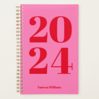 2024 Modernes, fett rotes - rosa Typografie-Planer