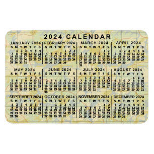 2024 Monatlicher Kalender Antike Karte Großes Druc Magnet