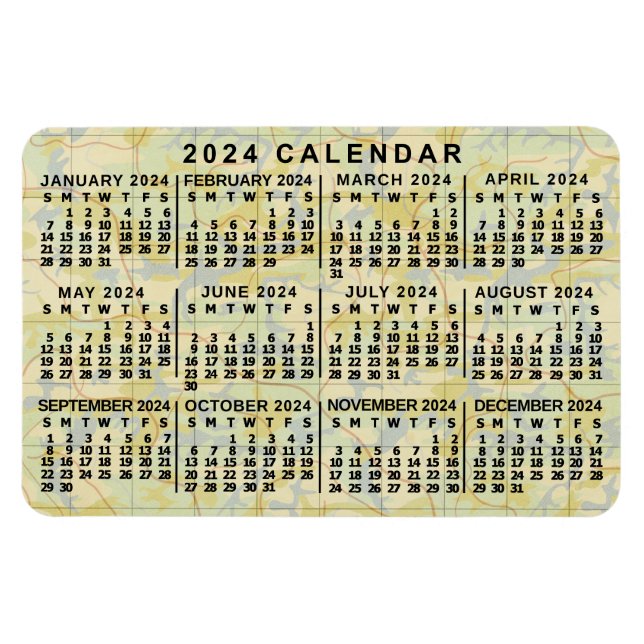 2024 Monatlicher Kalender Antike Karte Großes Druc Magnet (Horizontal)