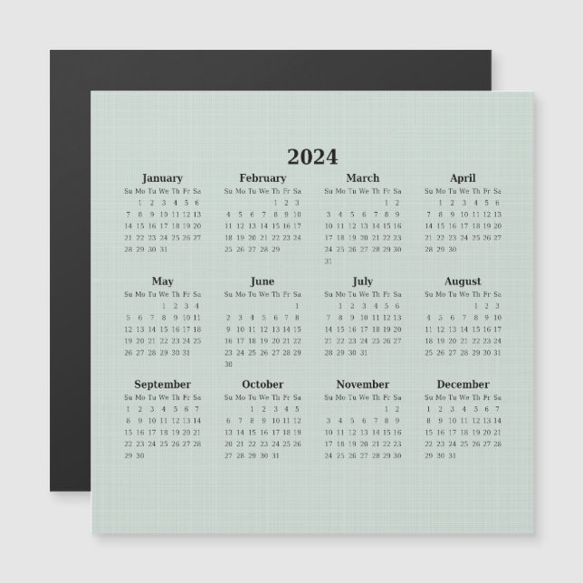 2024 Monatlicher Kalender Grüne Linen Hintergrund  Magnetkarte (Vorne/Hinten)