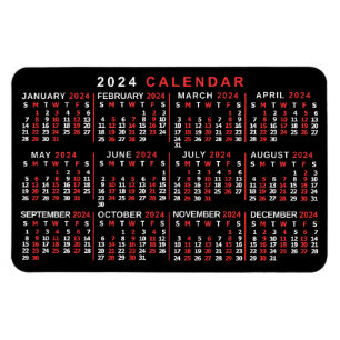 2024 Monatlicher Kalender Klassisch Schwarz Rot We Magnet