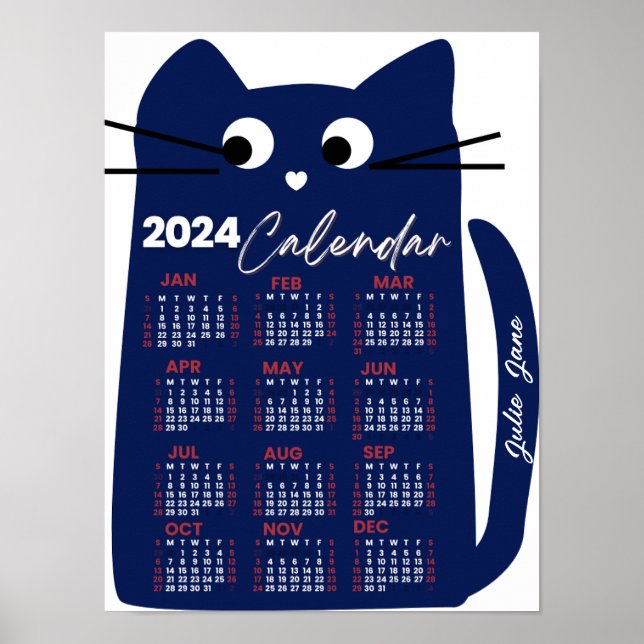 2024 Monatlicher Kalender Mitte des Jahrhunderts B Poster (Vorne)