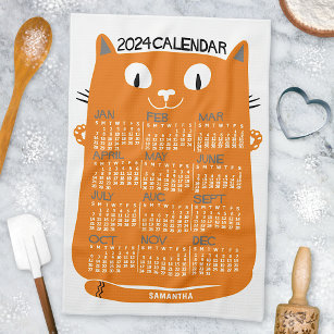 2024 Monatlicher Kalender Mittelalterliche Orangen Geschirrtuch