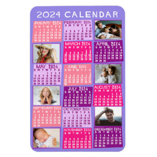 2024 Monatlicher Kalender Niedliche Mod FotoCollag Magnet