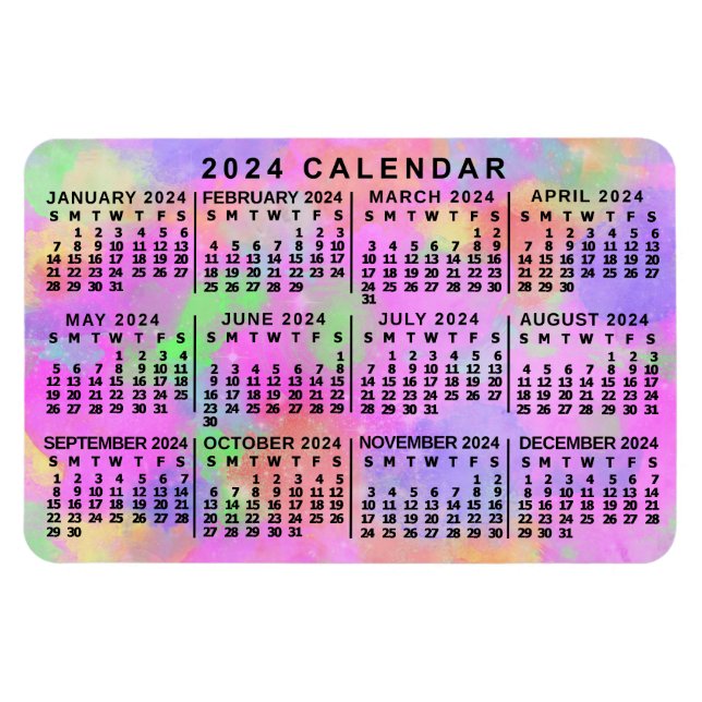2024 Monatlicher Kalender Rainbow Spritzer Paint Magnet (Horizontal)