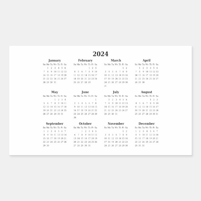 2024 Monatlicher Kalender Rechteckiger Aufkleber (Vorderseite)