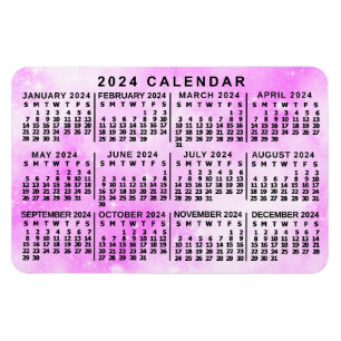 2024 Monatlicher Kalender Rosa Aquarellsterne Magnet