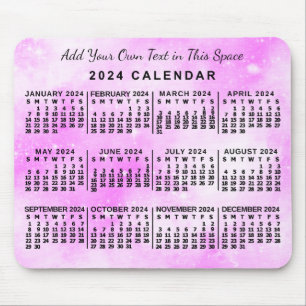 2024 Monatlicher Kalender Rosa Wasserfarbe Maßgesc Mousepad