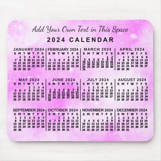 2024 Monatlicher Kalender Rosa Wasserfarbe Maßgesc Mousepad (Vorne)