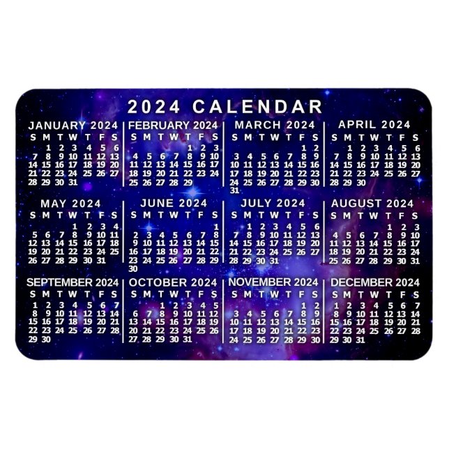 2024 Monatlicher Kalender Weltraumnebel Magnet (Horizontal)
