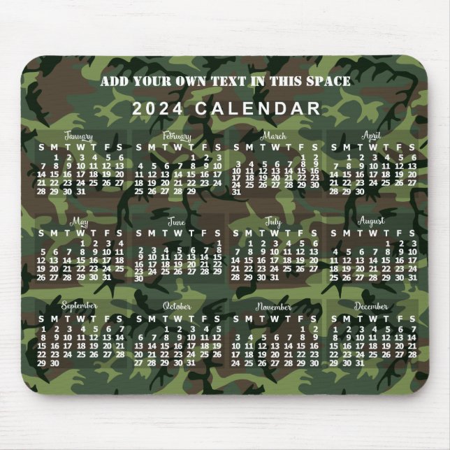 2024 Monatskalender Camouflage Camouflage Grün Mousepad (Vorne)
