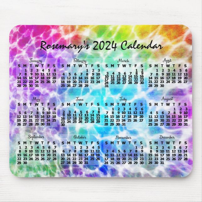 2024 Monatskalender Tiedye Hippie Rainbow Mousepad (Vorne)