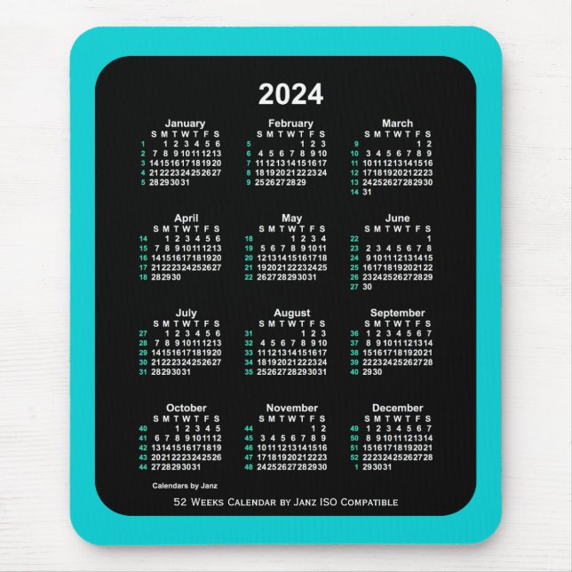 2024 Neon 52 Weeks ISO Kalender von Janz Two Tone Mousepad (Vorne)