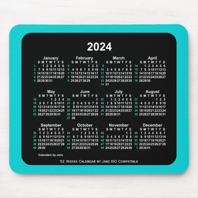 2024 Neon 52 Weeks ISO Kalender von Janz Two Tone Mousepad (Vorne)