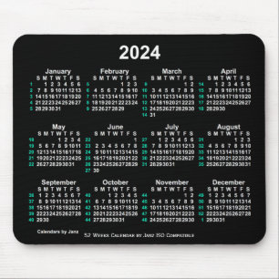 2024 Neon White 52 Weeks ISO Calendar by Janz Mousepad