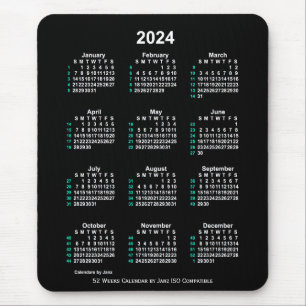 2024 Neon White 52 Weeks ISO Calendar by Janz Mousepad