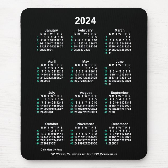 2024 Neon White 52 Weeks ISO Calendar by Janz Mousepad (Vorne)