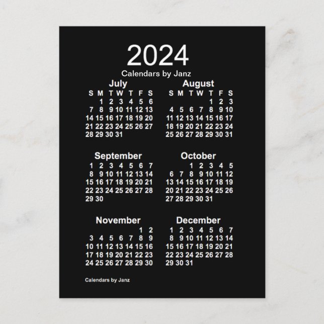 2024 Neon White 6 Month Mini Kalender von Janz Postkarte (Vorderseite)