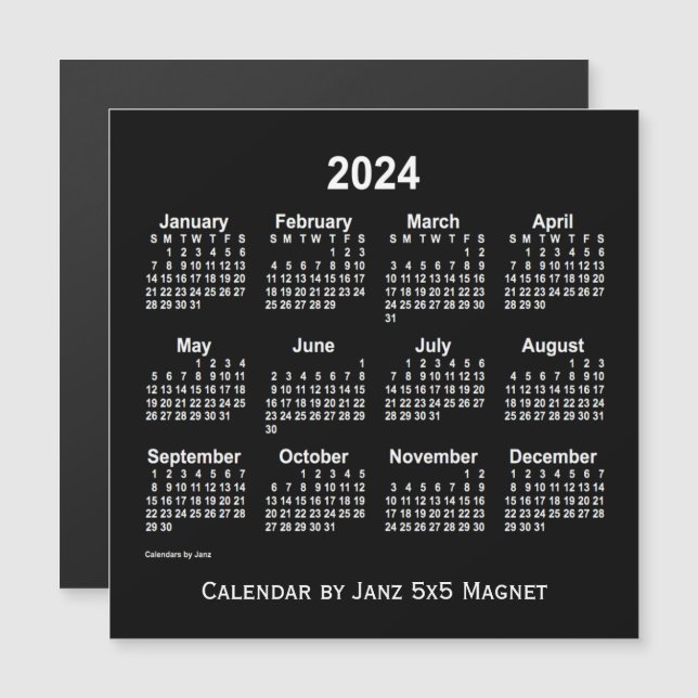 2024 Neon White Calendar von Janz 5x5 Magnet (Vorne/Hinten)
