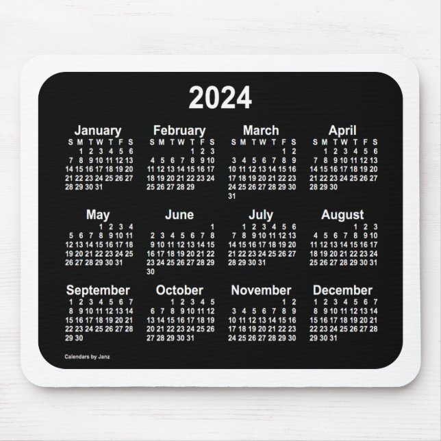 2024 Neon White Calendar von Janz Two Tone Mousepad (Vorne)