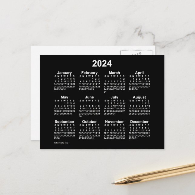 2024 Neon White Mini Kalender von Janz Postcard Postkarte (Vorderseite/Rückseite Beispiel)